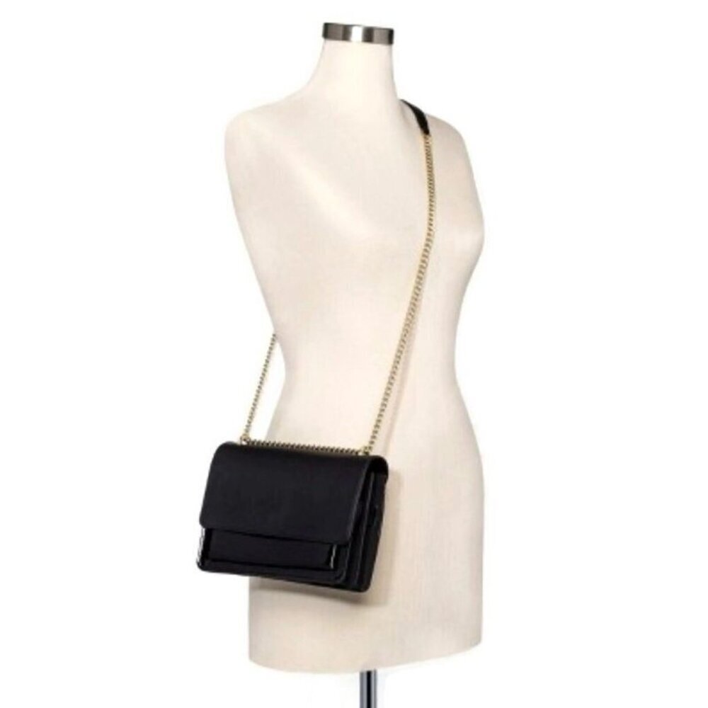 Womens Chain Flap Crossbody Handbag 9" x 7" A New Day Black Gold Tone - Picture 9 of 9